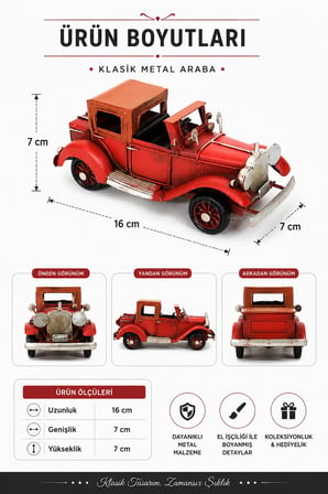 Klasik Dekoratif Metal Araba Retro Model Maket Vintage Hediyelik Masaüstü Biblo C0674