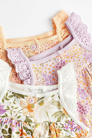 Next Baby % 100 Pamuklu Krem Çiçek Desenli Askılı 3’lü Romper Set