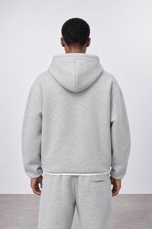 Erkek Cep Detaylı Panda Oversize Zip Gri Melanj