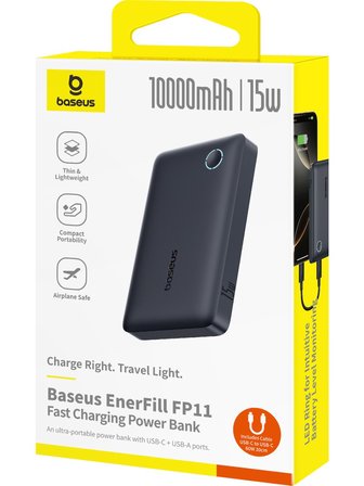 Baseus P1008210C123-00 Enerfill Fp11 10.000 Mah 15W Taşınabilir Şarj Cihazı Siyah Powerbank