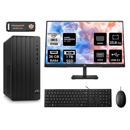 HP TOWER 290 G9 i5 12500 36GB RAM 1TB SSD RX550/4GB FDOS 6D3A5EA MASAÜSTÜ PC & 23.8'' MONİTÖR