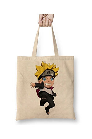 Chibi Boruto Uzumaki Bez Çanta Uzun Saplı Alışveriş Çantası Plaj Çantası
