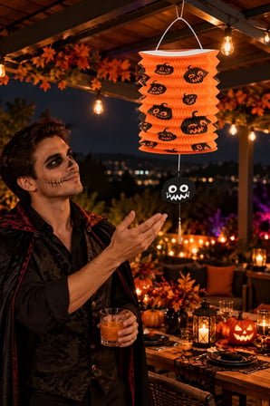 Halloween Cadılar Bayramı Gemici Kağıt Feneri Turuncu Balkabağı Baskılı Asma Parti ve Tavan Süsü