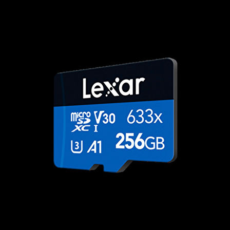 256GB Lexar® High-Performance 633x microSDXC™ UHS-I with SD adapter, up to 100MB/s read 45MB/s write C10 A1 V30 U3