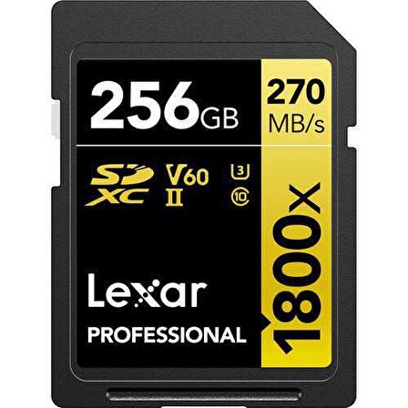 Lexar SD 256GB Profesyonel 1800x UHS-II SDXC Hafıza Kartı (GOLD Serisi)