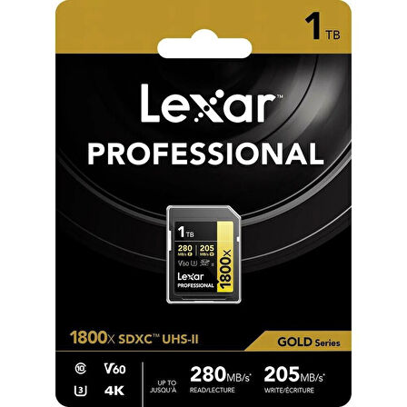 Lexar Professional 1TB 1800X 280MB/s 4K V60 SD Hafıza Kartı