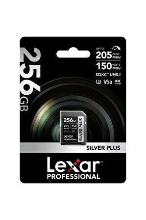 Lexar 256GB Silver Plus SD UhsI V30 U3 205MB/S Hafıza Kartı