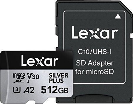 Lexar 512GB Silver Plus 205mb 4K V30 UHSI Micro SD Hafıza Kartı