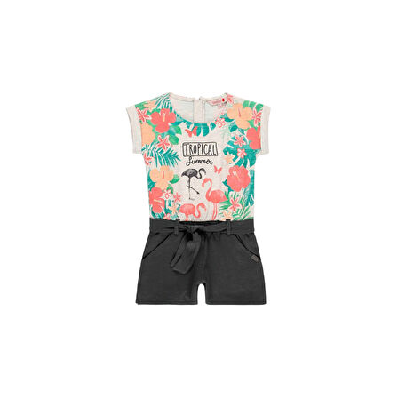 Kız Çocuk Tropikal Baskılı Kolsuz Tulum