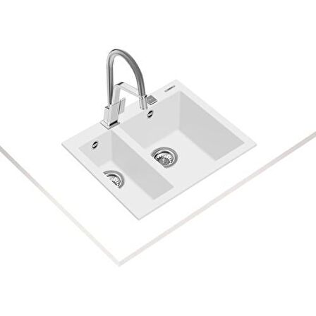 Teka - FORSQUARE 590 TG ARTIC WHITE - Ankastre Kumanda Sifonlu Granit Eviye - Beyaz - 59 cm - 115260023