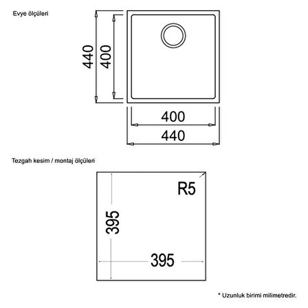 Teka SQUARE 40.40 TG ARTIC WHITE Tezgahaltı Granit Eviye Beyaz 40 cm