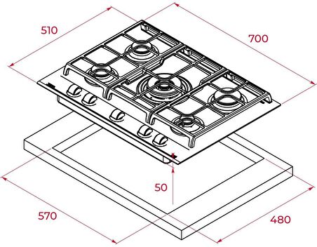 Teka - GZC 75330 XBN WH - Ankastre ExactFlame Teknolojili Kristal Wok Gözlü Cam Gazlı Ocak - Döküm Izgara - Beyaz - 70 cm - 112570176