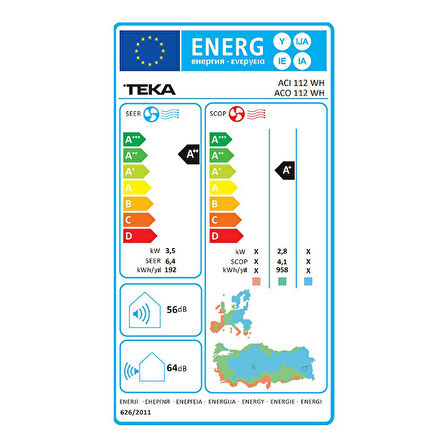 Teka ACI 112 WH 12000 BTU Duvar Tipi Klima, ACO 112 WH Dış Ünite dahil