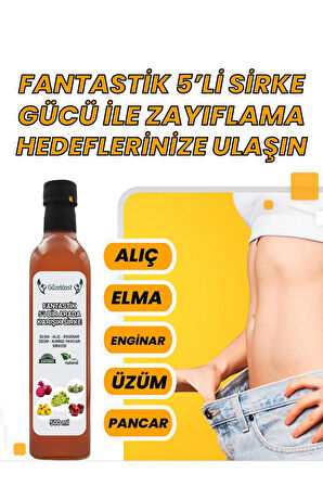 Doğal Karışık 5’li Sirke - Sağlıklı Beslenme Ve Kilo Kontrolüne Destek - El Yapımı Doğal Sirke