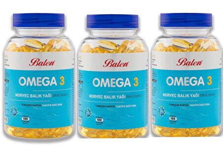 BALEN OMEGA 3 NORVEÇ BALIK YAĞI (TRİGLİSERİD) YUM.KAP. 1380MG*100 3 ADET
