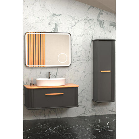 CASSE 100 CM BEYAZ LAVABOLU BANYO DOLABI ANTRASİT / KAYIN - BOY DOLAP DAHİL