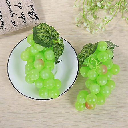 2li Set Yapay Meyve Yeşil Üzüm Süs Dekoratif Sahte Meyve 15CM
