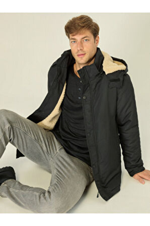 Erkek Kapüşonlu Kürklü Rüzgar Geçirmez Kışlık Mont & Kaban & Parka | 3XL