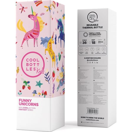Cool Bottles Çocuk Paslanmaz Çelik Termos Matara 350 ml Funny Unicorns