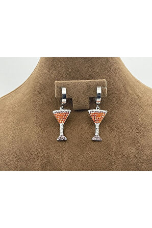 Paslanmaz Çelik Zirkon Taşlı Kadeh Kadın Küpe