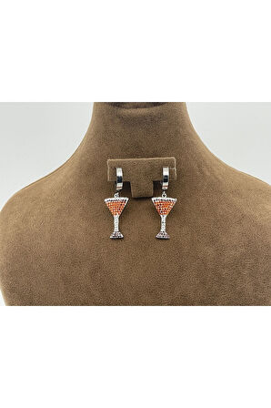 Paslanmaz Çelik Zirkon Taşlı Kadeh Kadın Küpe