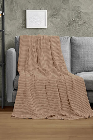 | %100 Pamuk Waffle Desen Kahverengi Çift Kişilik Pike |yatak Örtüsü | 200x230 | Çok Amaçlı Örtü