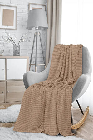 | %100 Pamuk Waffle Desen Kahverengi Çift Kişilik Pike |yatak Örtüsü | 200x230 | Çok Amaçlı Örtü