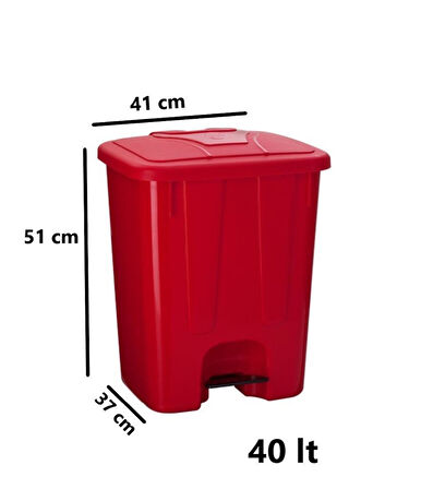 Omnipazar SY-4255 40 lt Köşeli Pedallı Plastik Çöp Kovası (İç Kovasız) Kırmızı