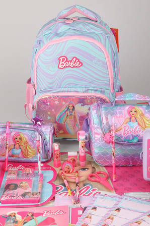 x Dekomus Lisanslı Barbie Deniz Kızı Collection Full Kırtasiye Seti Okul,Termoslu Beslenme ve Kalem Çantası,Beslenme Kabı,Matara 