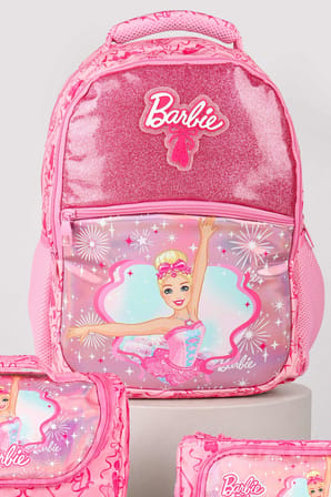 x Dekomus Lisanslı Barbie Ballerina Magic Collection Büyük Boy Okul Çantası,Termoslu Beslenme Çantası ve Kalem Çantası Seti