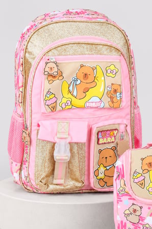 x Dekomus Capybara Golden Dream Collection Büyük Boy Okul Çantası ve Beslenme Çantası Seti