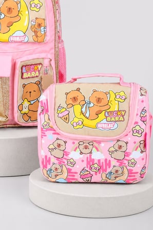 x Dekomus Capybara Golden Dream Collection Büyük Boy Okul Çantası ve Beslenme Çantası Seti
