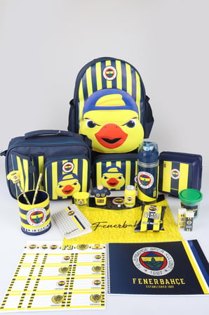 x Dekomus Lisanslı Fenerbahçe Yellow Collection Full Kırtasiye Seti 3D Baskılı Küçük Boy Anaokul,Beslenme ve Kalem Çantası,Beslenme Kabı ve 500 Ml Matara Seti