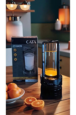 CT-8439 VEGAS Şarjlı Masa Lambası Siyah Renk 3 Renk Işık Fonksiyonlu Dokunmatik