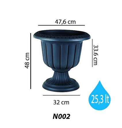 Omnipazar SO-N002 Nergiz Dekoratif Dış Mekan Saksı 25,3 lt Antrasit 3 Adet