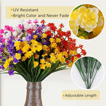 6lı Set Yapay Çiçek Sazlı Lotus Karışık Renk 7 Dal Plastik  30cm 