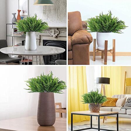 Yapay Çiçek  Boston Fern Yeşil Bitki Aradal Garnitür Yapay Dekor Bitkisi