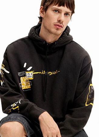 Desigual Kapüşon Yaka Siyah Erkek Sweatshırt Desigual 24WMSK06 Siyah Sweatshirt