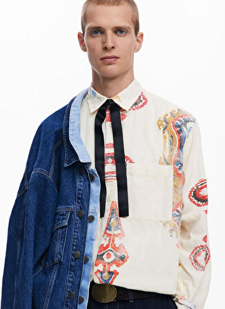 Desigual Regular Fit Krem Erkek Gömlek 25SMCW14_MAN WOVEN SHIRT LONG SLEEV