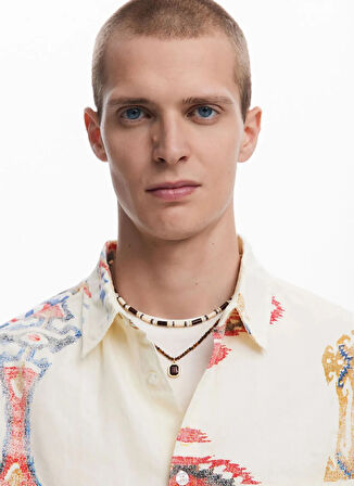 Desigual Regular Fit Krem Erkek Gömlek 25SMCW14_MAN WOVEN SHIRT LONG SLEEV