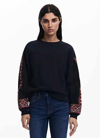 Desigual Bisiklet Yaka Baskılı Siyah Kadın Sweatshırt 25SWSK25