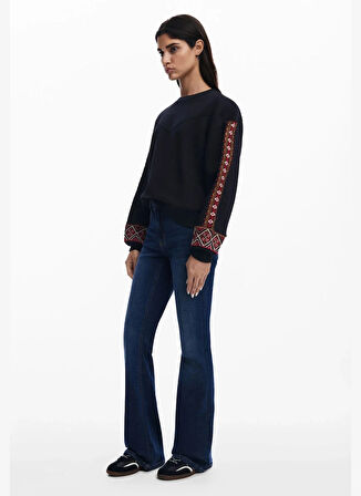 Desigual Bisiklet Yaka Baskılı Siyah Kadın Sweatshırt 25SWSK25