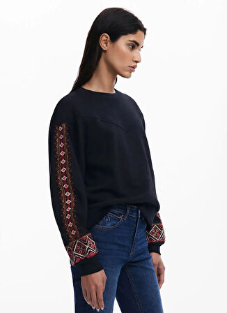 Desigual Bisiklet Yaka Baskılı Siyah Kadın Sweatshırt 25SWSK25