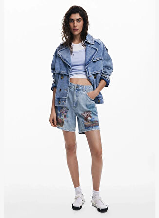 Desigual Yüksek Bel Normal Mavi Kadın Denim Şort 25SWDD24