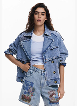 Desigual Yüksek Bel Normal Mavi Kadın Denim Şort 25SWDD24