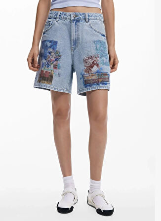 Desigual Yüksek Bel Normal Mavi Kadın Denim Şort 25SWDD24