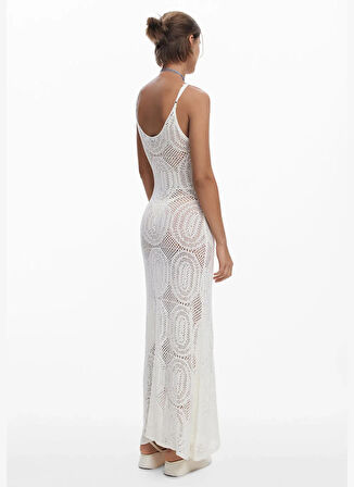 Desigual U Yaka Düz Beyaz Uzun Kadın Elbise 25SWVF03