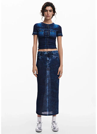 Desigual Yüksek Bel Mavi Kadın Denim Etek 25SWFK02