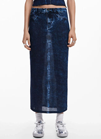 Desigual Yüksek Bel Mavi Kadın Denim Etek 25SWFK02