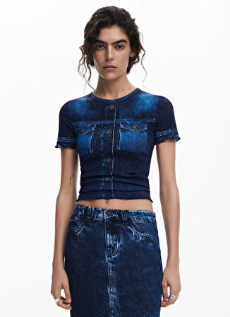 Desigual Yüksek Bel Mavi Kadın Denim Etek 25SWFK02